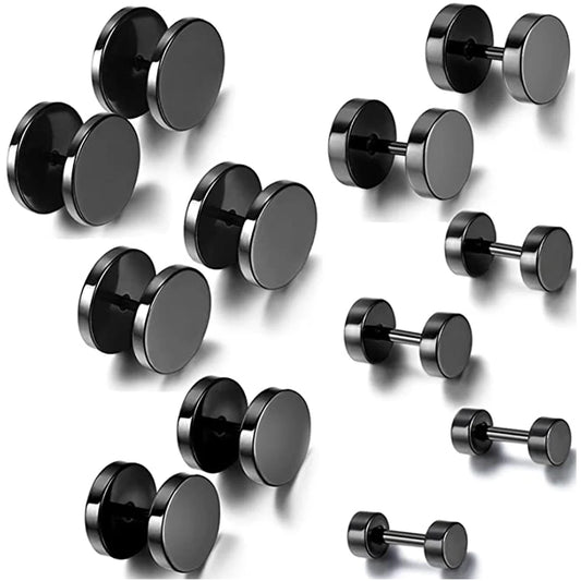 2pcs Punk Screw Stainless Steel Dumbbell Gothic Earrings for Women Men Street Pop Hip Hop Rock Hypoallergenic Earrings