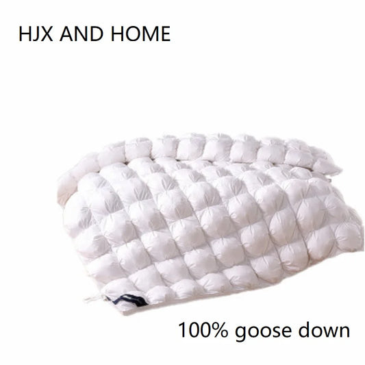 3D Luxury Quilted 100% High-Rank Goose Down Duvet Quilt King Queen Full Size Comforter Winter Thick Blanket Solid Color