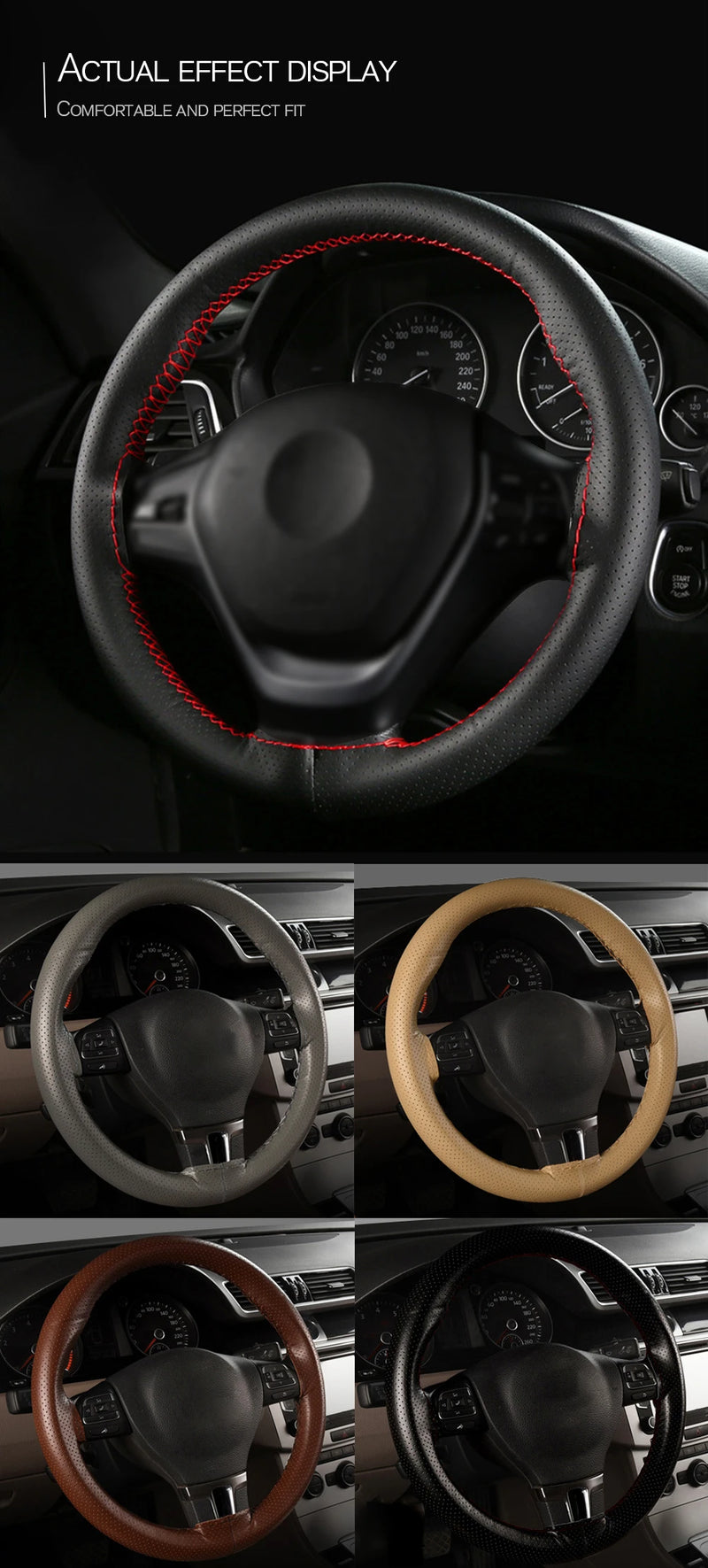 38cm 15inch Car Steering Wheel Braid Cover Artificial leather Needles And Thread Soft Non-slip Auto Interior Accessories Kits