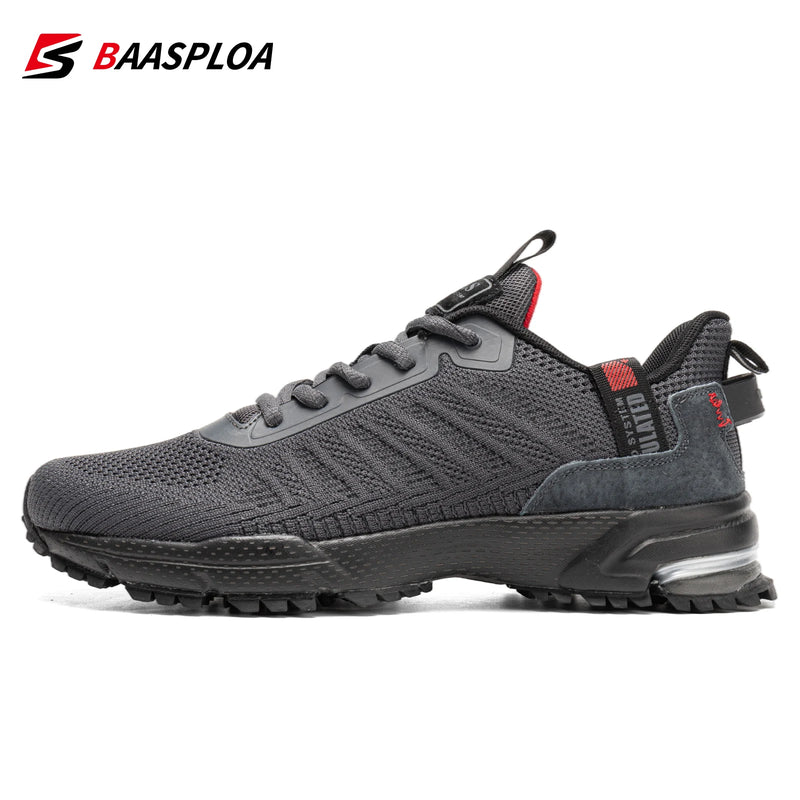 Baasploa Men Running Shoes Mesh Breathable Sport Shoes For Men Fashion Lightweight Casual Sneakers Non-Slip Lace Up Plus Size 50