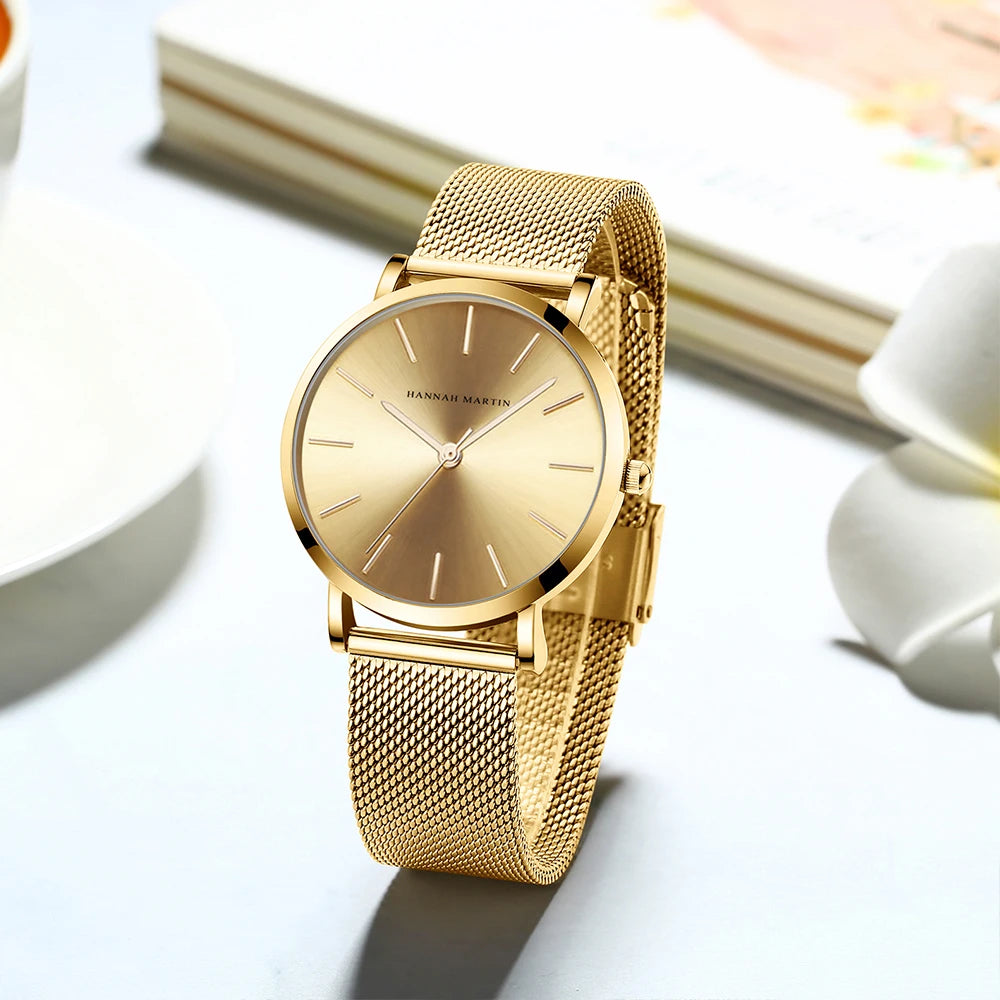 HANNAH MARTIN Women Watch Nordic Minimalist Japan Quartz Movement 3Bar Waterproof Women 36mm Full Rose Gold Dropshipping Watches