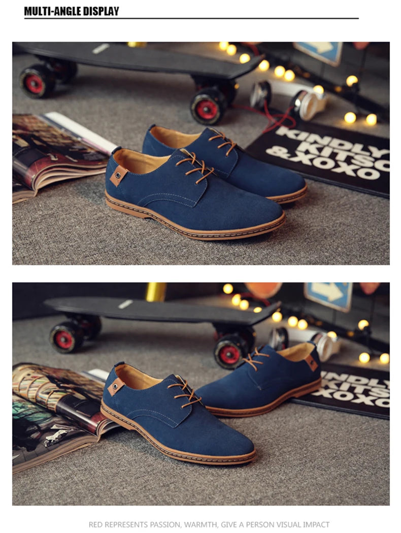 2024 Spring Suede Leather Men's Oxford Casual Shoes Classic Sneakers Comfortable Footwear Dress Shoes Large Size Flats