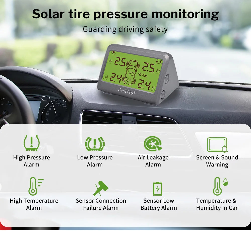 Deelife Car Tire Pressure Monitoring System Solar TPMS Tire Pressure Monitor Tire Pressure Control System