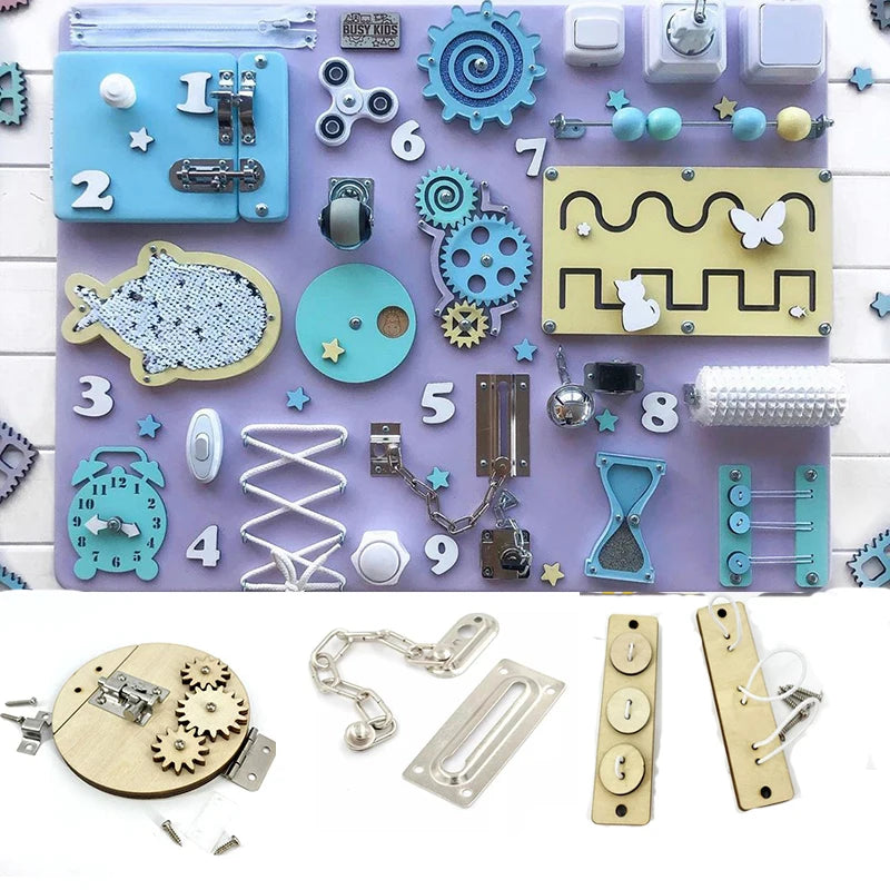 Kids Busy Board DIY Toys Basic Life Skill Training Montessori Educational Lock Cognition Activity Accessorie Material Learning