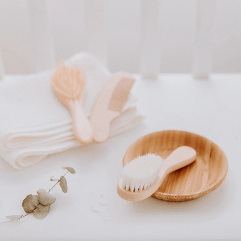 Newborn Baby Natural Wooden Boys Girls Soft Wool Hair Brush Head Comb Infant Head Massager Portable Bath Brush Comb For Kids