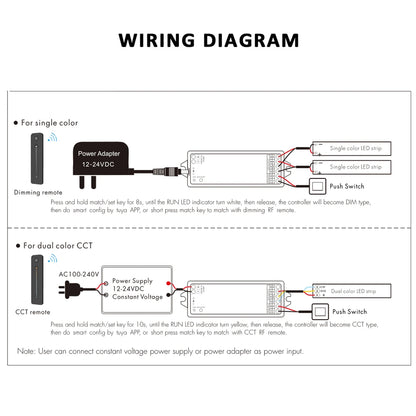 Tuya CCT LED Strip Dimmer Switch 12V DC Wireless 2.4G RF WW CW Controller Work with Smart Life Google Assistant 2 Channel WT1