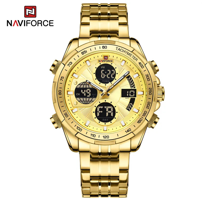 NAVIFORCE Top Brand Luxury Classic Men Watch Quartz Digital Male Clock Military Sport Silver Stainless Steel Man Wristwatch 9197