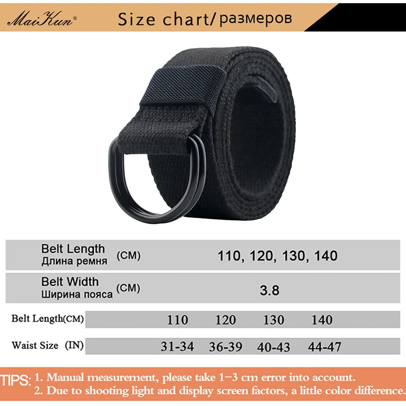 Maikun Tactical Canvas Men Belt High Quality Unisex Double D-Ring Buckle Waistband Casual Canvas Female Belt Fabric For Jeans