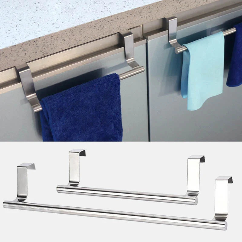 Toalleros de 2 tamaños sobre la puerta del armario de cocina, toallero, soporte colgante para barra, estante de baño, organizador para el hogar, gancho de pared largo