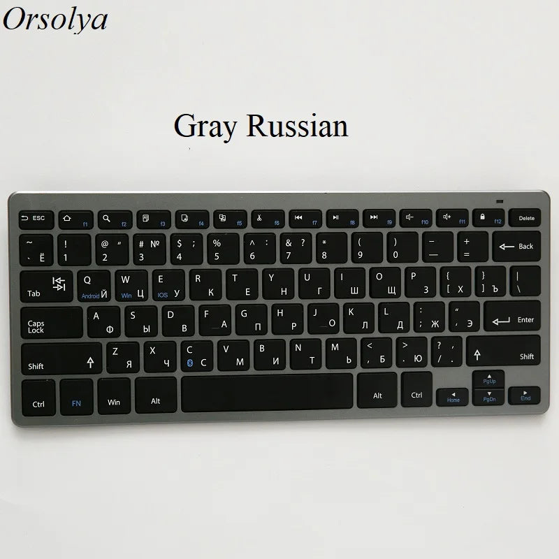 Bluetooth Keyboard Mini Ultra Thin Portable Wireless Keyboard Spanish Russian Layout for Tablet/iPad/Laptop/Phone