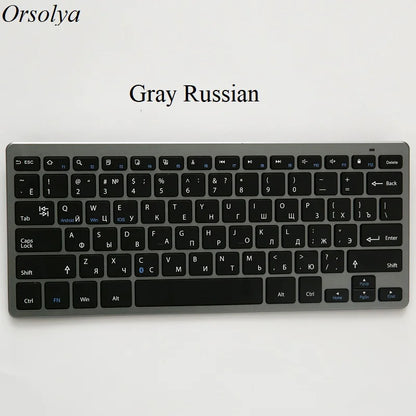 Bluetooth Keyboard Mini Ultra Thin Portable Wireless Keyboard Spanish Russian Layout for Tablet/iPad/Laptop/Phone