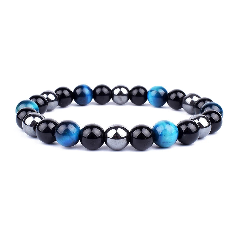 Pulseras de cuentas de obsidiana negra natural, hematita, ojo de tigre, para hombres, protección magnética de la salud, joyería para el alma de las mujeres, pulsera para hombre 