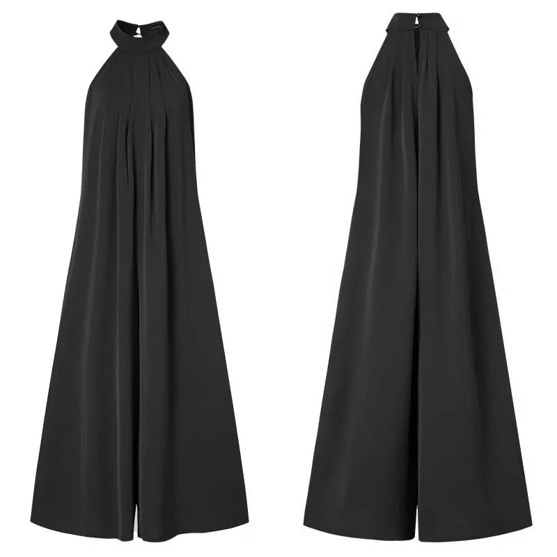 ZANZEA 2024 Verano Mujer Fiesta Elegante Monos Pierna Ancha Monos Color Sólido Pierna Ancha Monos Vacaciones Chic Sin Mangas Mono