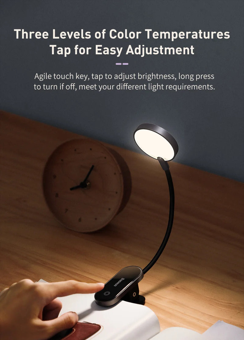 Baseus Led Desk Lamp Clip-On Night Light Reading Computer Keyboard illuminated Eye Protection Lamp With USB Charging For Bedroom