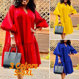 Plus Size 5XL VONDA 2024 Summer Dress Bohemian Women Short Lantern Sleeve Satin Mini Vestido V Neck Solid Elegant Party Sundress