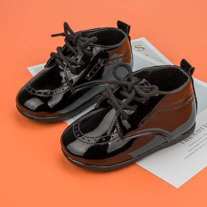 Meckior New Baby Shoes Retro Leather Boy Girl Shoes Toddler Rubber Sole Anti-slip First Walkers Newborn Infant Baby Crib Shoes
