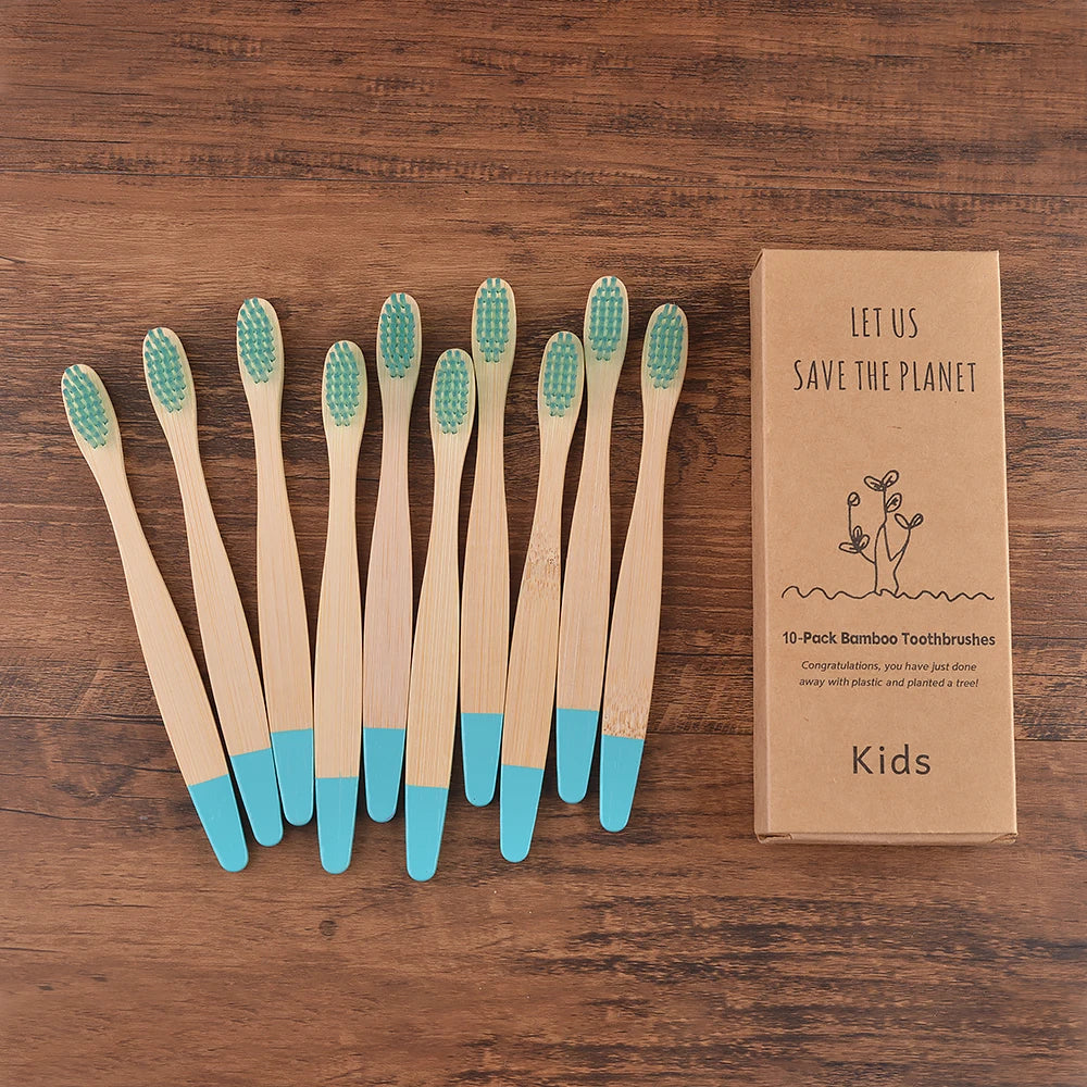 Children 10 Pieces Colorful Bamboo Toothbrush Nylon Bristle Eco Paint Toothbrush Kids Arosse a Dent Bambou Vegan Tooth Dental