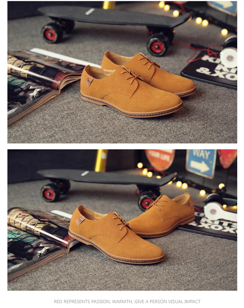 2024 Spring Suede Leather Men's Oxford Casual Shoes Classic Sneakers Comfortable Footwear Dress Shoes Large Size Flats