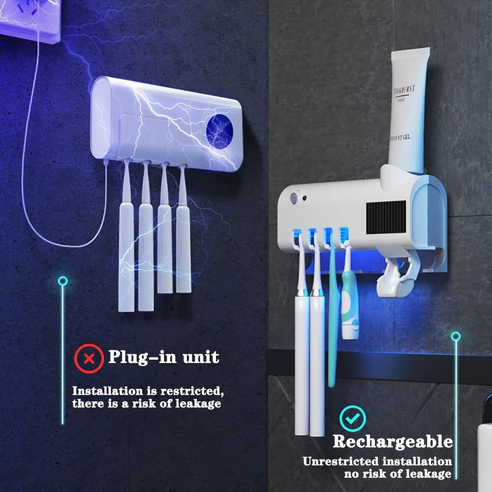 Toothbrush Holder Toothpaste Dispenser Solar Energy Bathroom Toothbrush Storage Box Multi-function Storage Holder USB Charge