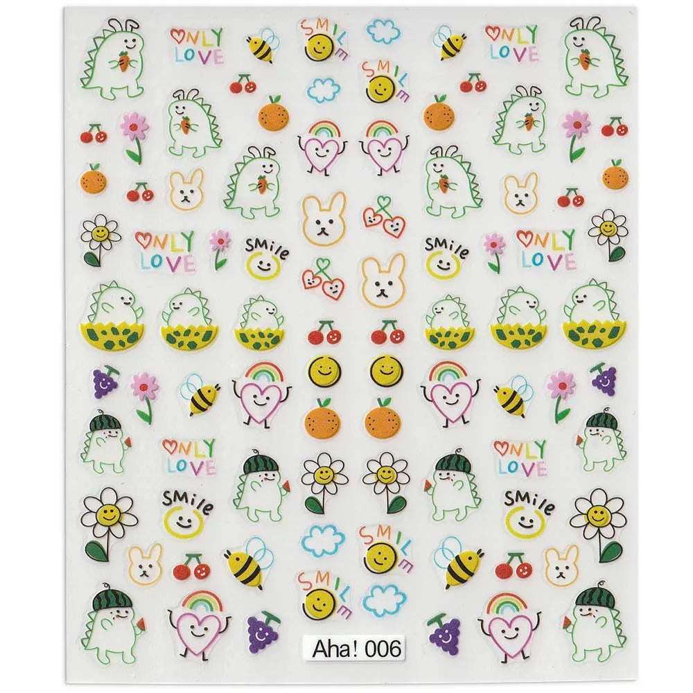 42Model Sticker Nail Decal 3D Adhesive Patch,Smile/Animal/Flower Nail Art Decorations Manicure Sticker Easter Day Design Decal-