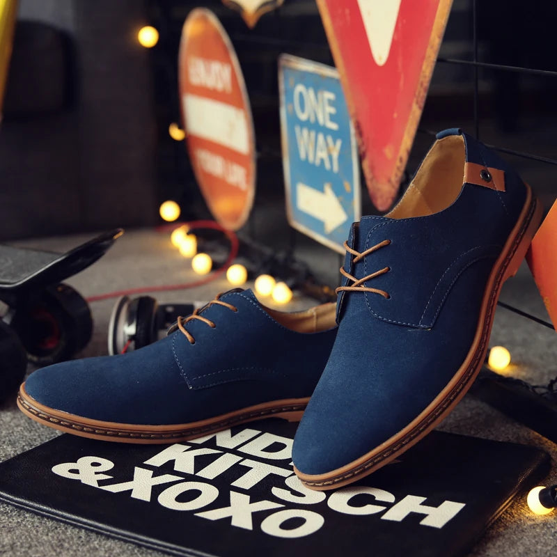 2024 Spring Suede Leather Men's Oxford Casual Shoes Classic Sneakers Comfortable Footwear Dress Shoes Large Size Flats