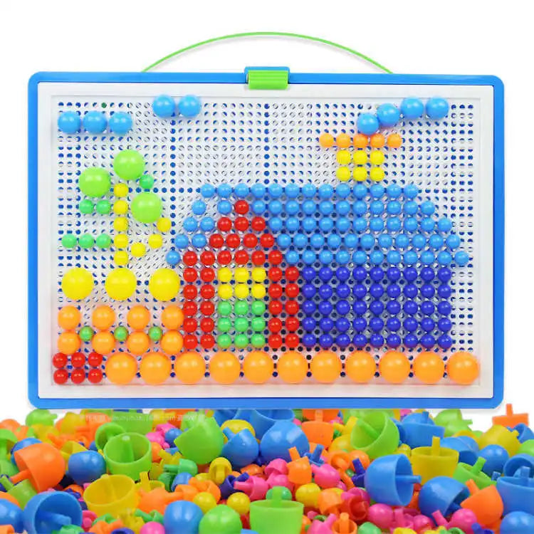 Juego de 296 cuentas de hongo en forma de clavo, rompecabezas inteligente 3D, tablero de rompecabezas para niños, juguetes educativos.