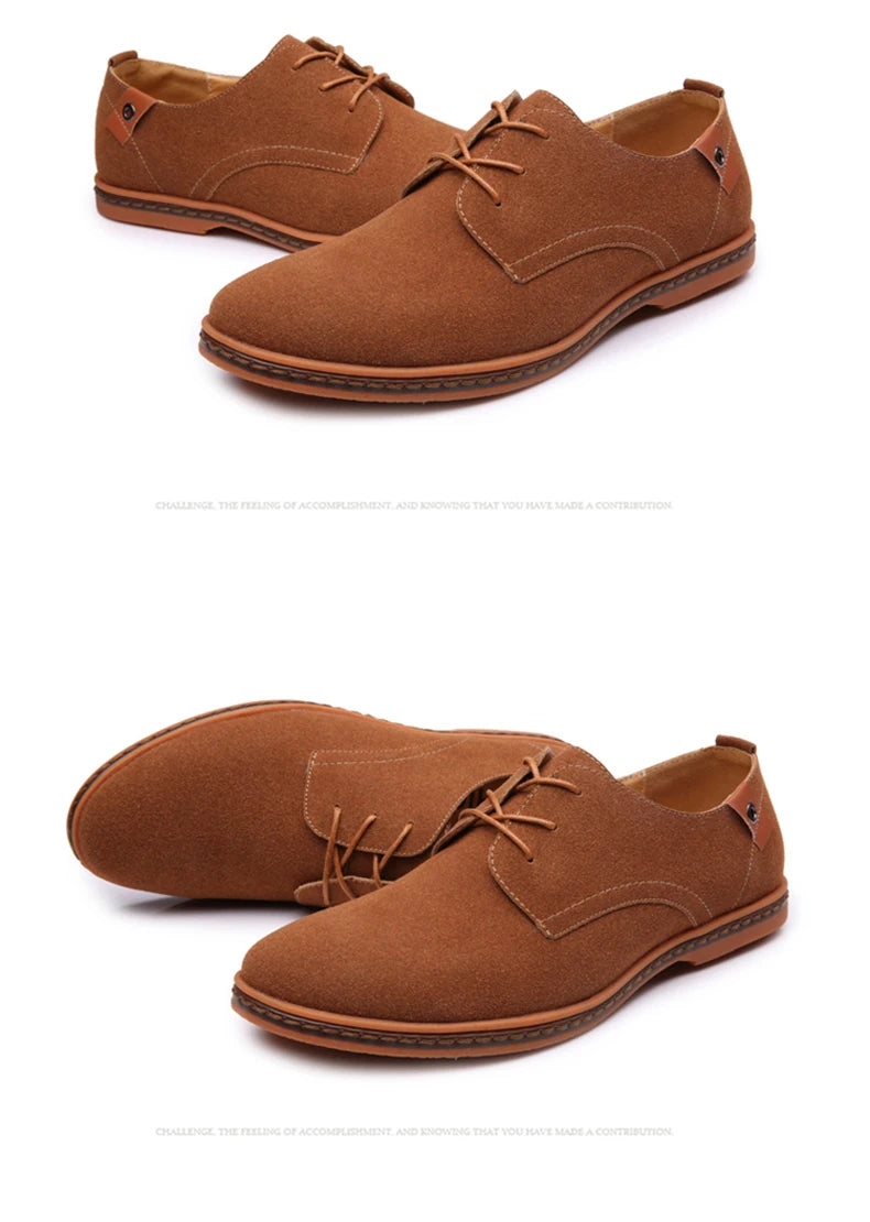 2024 Spring Suede Leather Men's Oxford Casual Shoes Classic Sneakers Comfortable Footwear Dress Shoes Large Size Flats