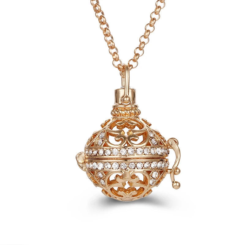 Mexico Music Ball Hollow Zircon Pendant Vintage Perfume Locket Necklace Aromatherapy Diffuser Sweater Chain For Women Jewelry