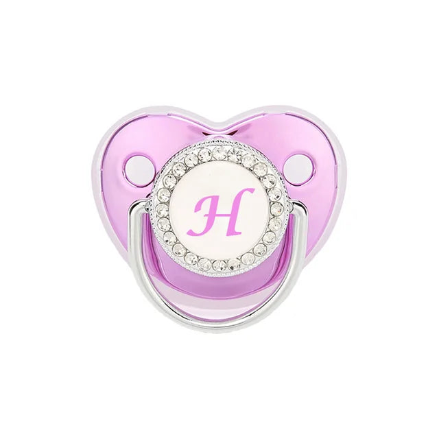 Metallic Purple Baby Pacifier with Cap, BPA Free Silicone Pacifier, Initial Letter Name, Dummy Teether, Baby Shower Gifts 