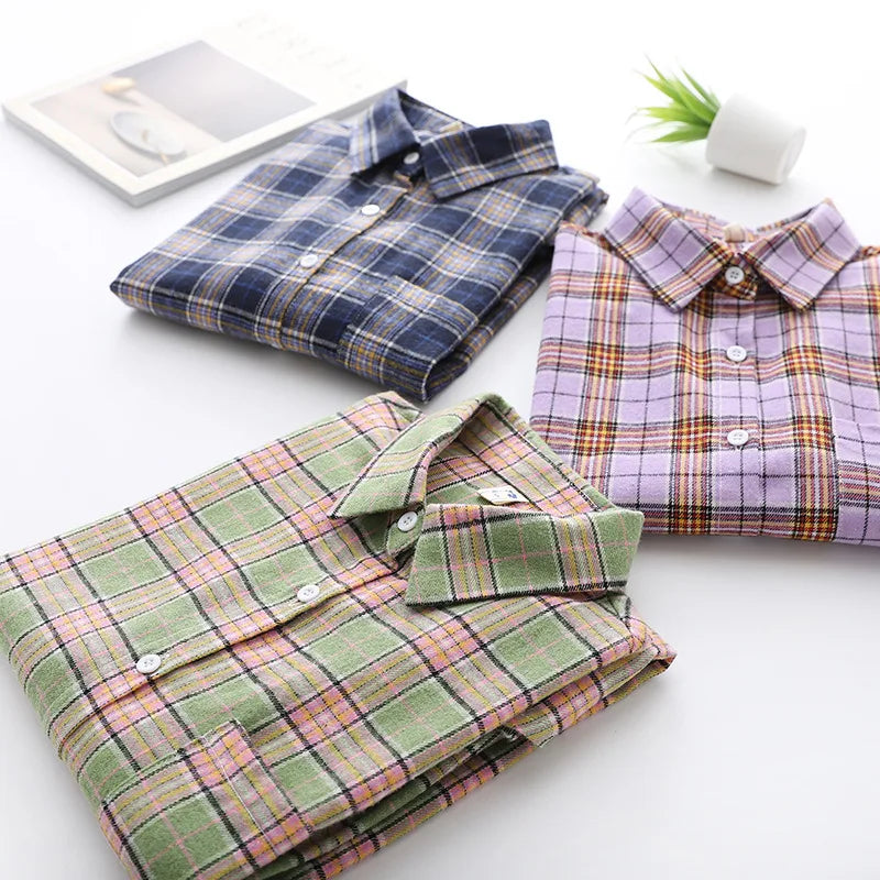 Casual Women's Plaid Shirt 2025 Spring Autumn New Ladies Loose Blouse and Tops Female Long Sleeve Shirts Fresh Checked Clothes