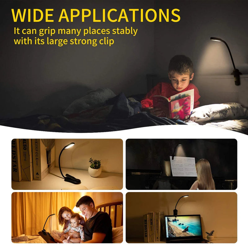Rechargeable Book Reading Light Lamp, LED Book Light for Reading in Bed - Eye Caring Adjustable Brightness 3 Color Temperatures