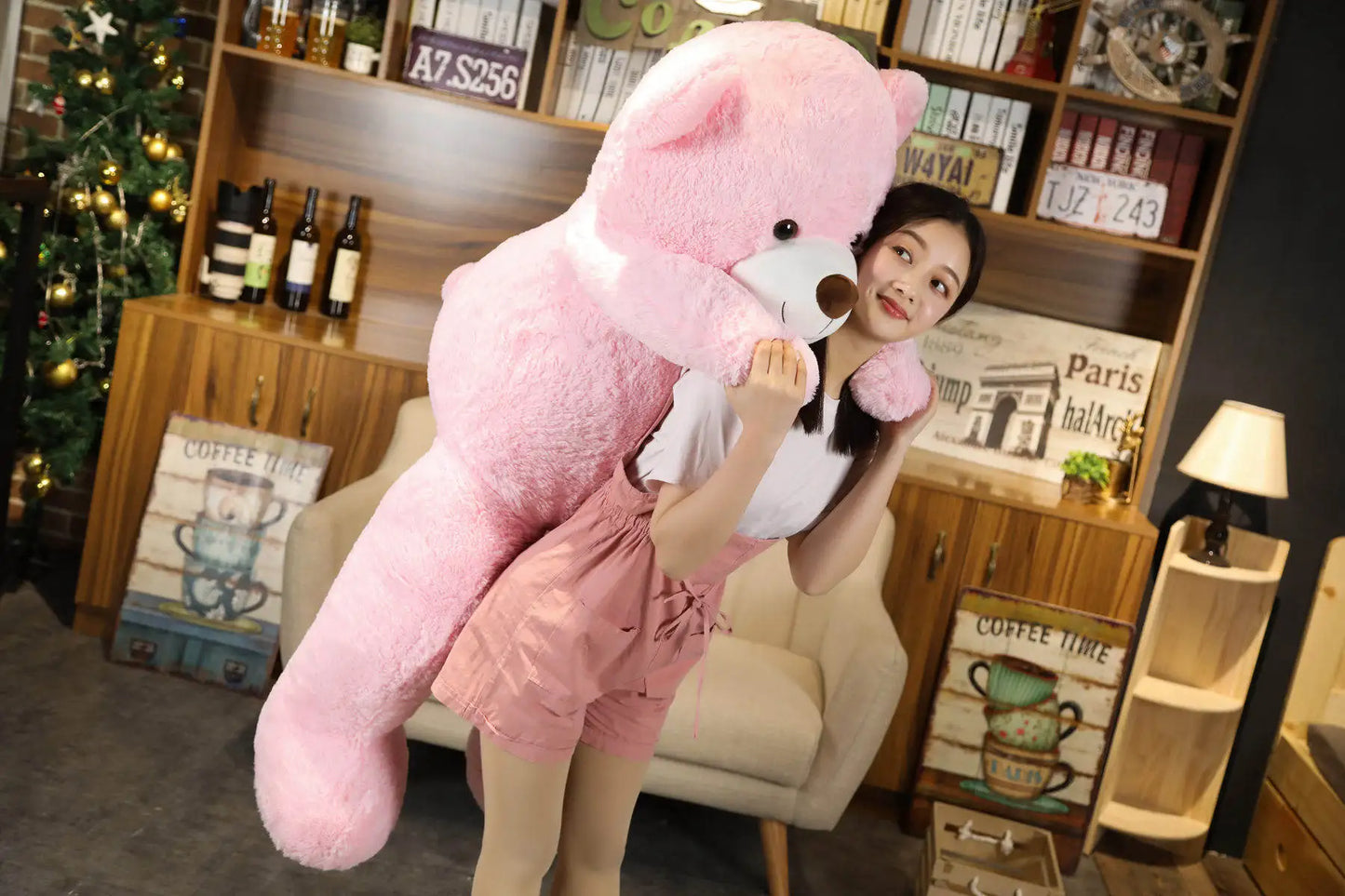 Oso de peluche gigante de 105 cm, suave, blanco, rosa y marrón, almohada súper grande para abrazar, regalo de cumpleaños para niños.