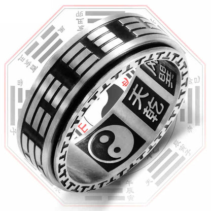 Vintage Chinese Tai Chi Kung Fu Men's Taoism Mantra Fidget Anti-stress Spinner Rings For Chinatown Men Rotatable Anxiety Ring
