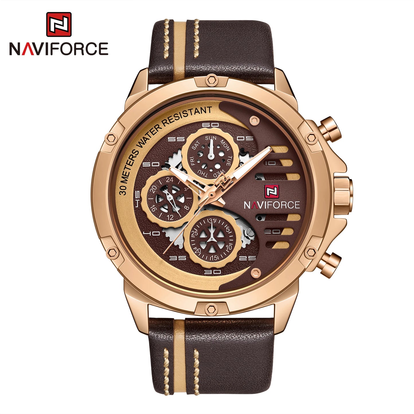 NAVIFORCE Mens Watch Top Brand Luxury Waterproof 24 Hour Date Quartz Watch Man Leather Sport WristWatch Men Waterproof Clock