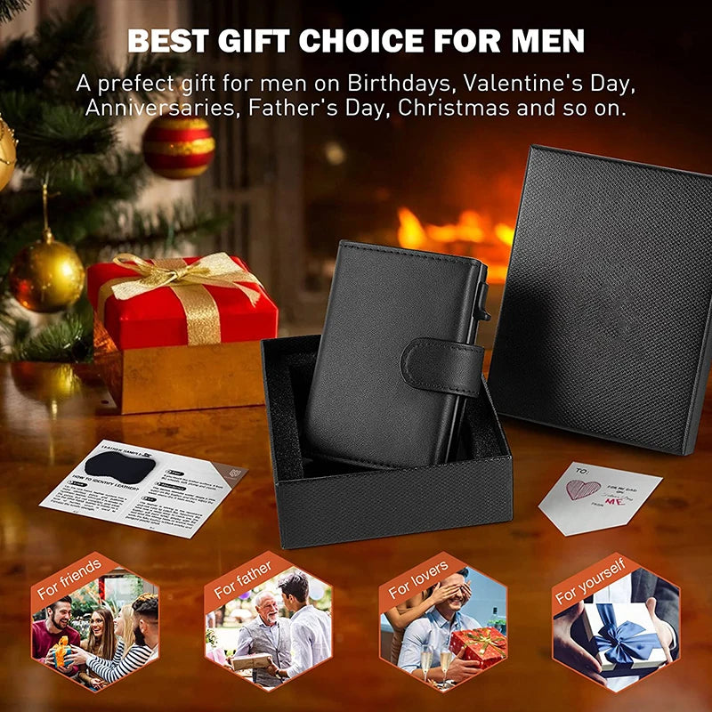 YATBEST Card Holder Wallet  Slim Minimalist Pop Up Leather Men Wallets RFID Blocking Metal Bank Card Case with Coins Pocket
