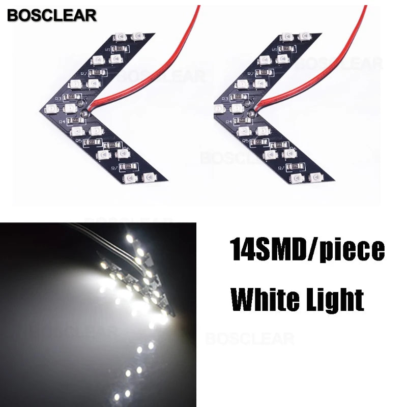 2 Pcs/lot 14 SMD LED Arrow Panel For Car Rear View Mirror Indicator Turn Signal Light Car LED Rearview Mirror Light BOSCLEAR