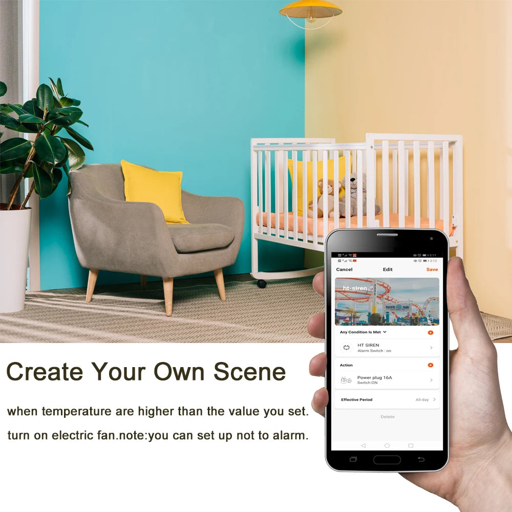 Alarma de sirena NEO Coolcam Smart Tuya Wifi con sensor de temperatura y humedad, compatible con Echo y Google Home Assistant