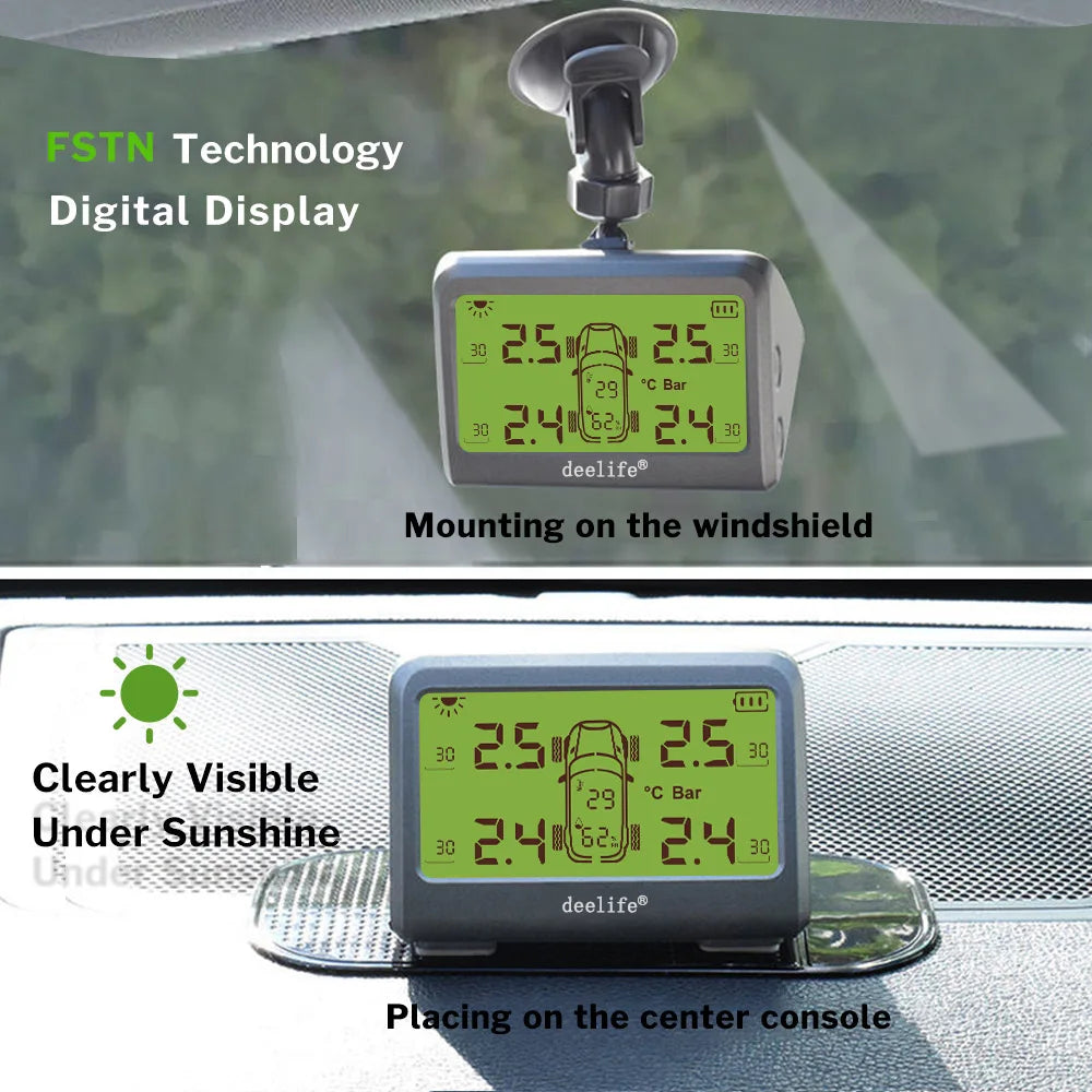 Deelife Car Tire Pressure Monitoring System Solar TPMS Tire Pressure Monitor Tire Pressure Control System