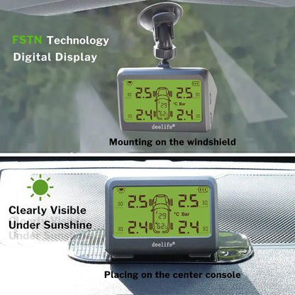 Deelife Car Tire Pressure Monitoring System Solar TPMS Tire Pressure Monitor Tire Pressure Control System