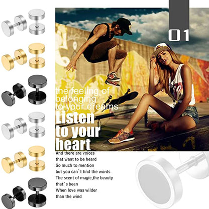 2 pendientes góticos estilo punk de acero inoxidable con forma de mancuerna para hombre y mujer, estilo hip hop, rock, hipoalergénicos. 