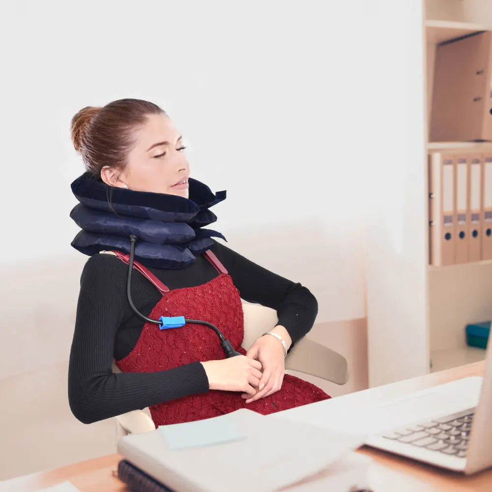 Collarín cervical inflable con tracción cervical, soporte para tractor, almohada de masaje, alivio del dolor, relajación, cuidado de la salud, camilla para cuello y cabeza.