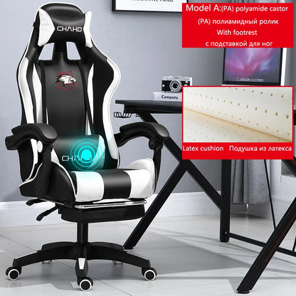 Silla de juegos WCG para oficina, cojín de látex, silla de computadora con Bluetooth, silla BOSS de cuero de alta calidad, silla de carreras con ancla de Internet LOL
