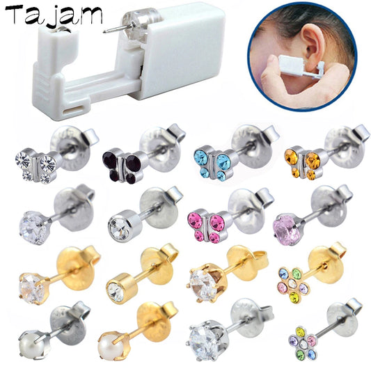1 peça 316l aço cirúrgico descartável esterilizado unidades de piercing de orelha ferramentas de arma com brinco de cristal cz joias de piercing corporal