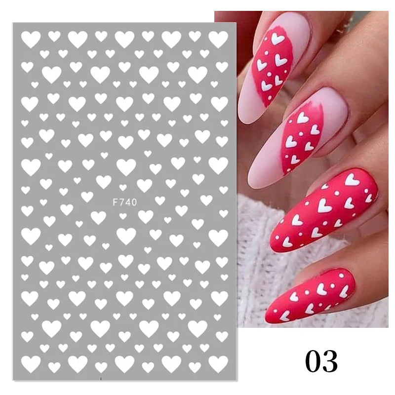1Sheet 3D Red Heart Laser Nail Sticker Black Letter Star Line Self-Adhesive Slider Valentine's Day Series Nail Decals Decoration