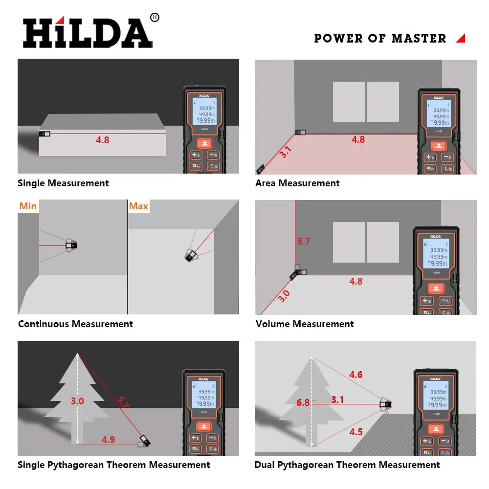 HILDA Laser Rangefinder Distance Meter 40M 50M 60M 80M 100M Rangefinder Laser Tape Range Finder Building лазерный дальномер