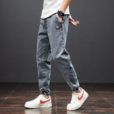 Pantalones vaqueros cargo negros y azules para hombre, ropa de calle, pantalones jogger holgados tipo harén, de talla grande, para primavera y verano