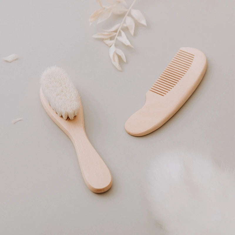 Newborn Baby Natural Wooden Boys Girls Soft Wool Hair Brush Head Comb Infant Head Massager Portable Bath Brush Comb For Kids