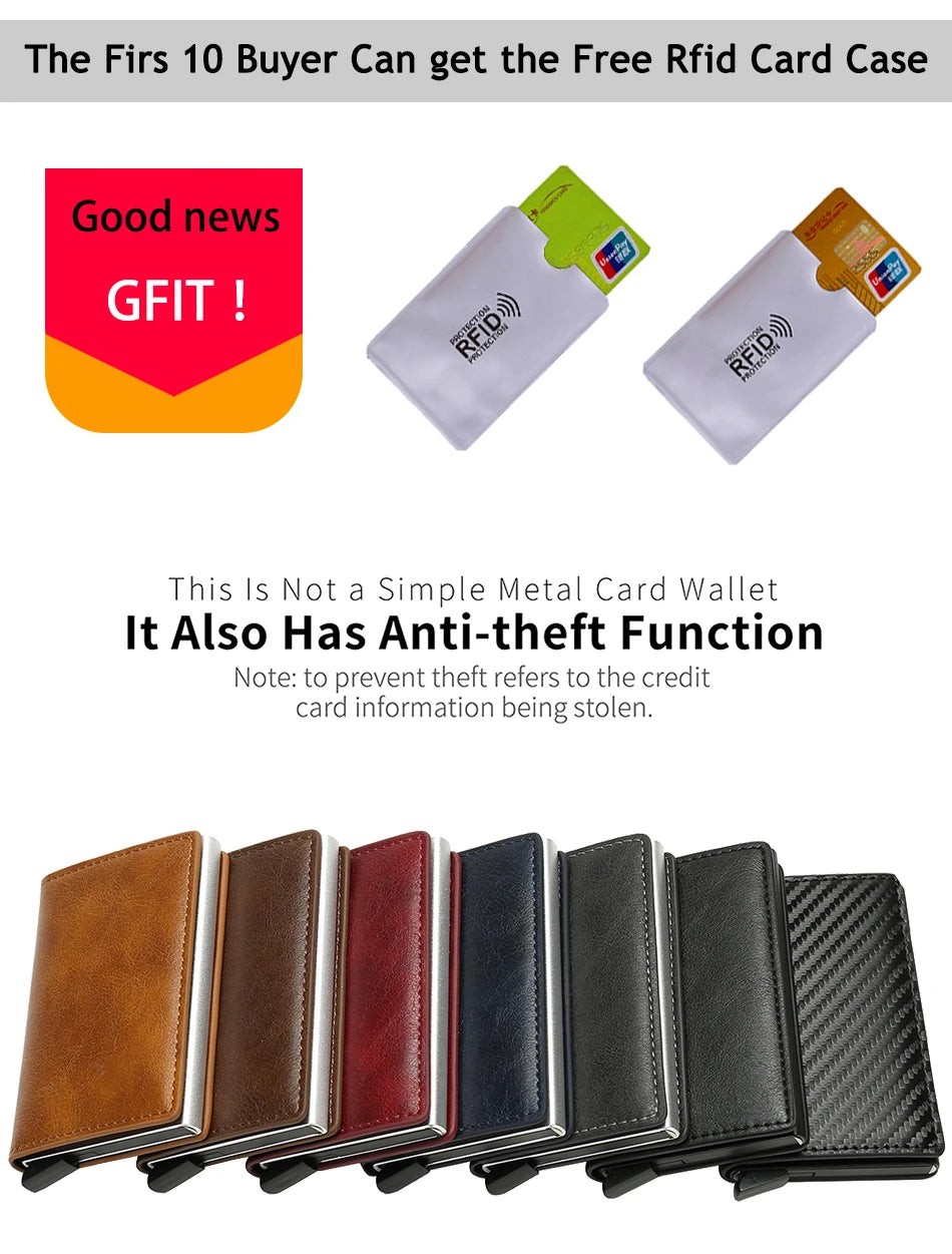 RFID Aluminum Men Wallet Card Holders Purse Carbon Fiber Men Business Slim Thin Smart Wallet Credit Cardholder Case Note Holder