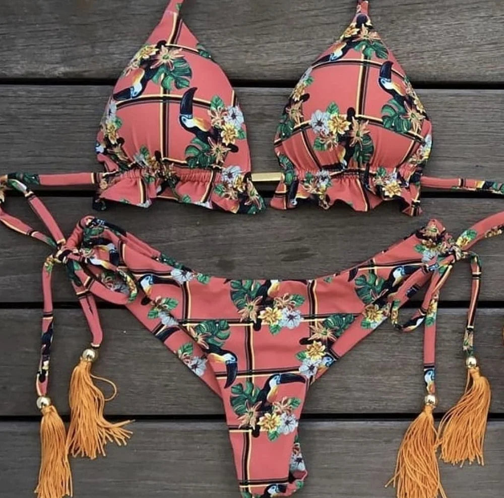 Conjunto de bikini sexy 2021 de 2 piezas con estampado de calor, traje de baño deportivo para mujer, ropa de playa, traje de baño push-up acolchado, mono de baño exquisito