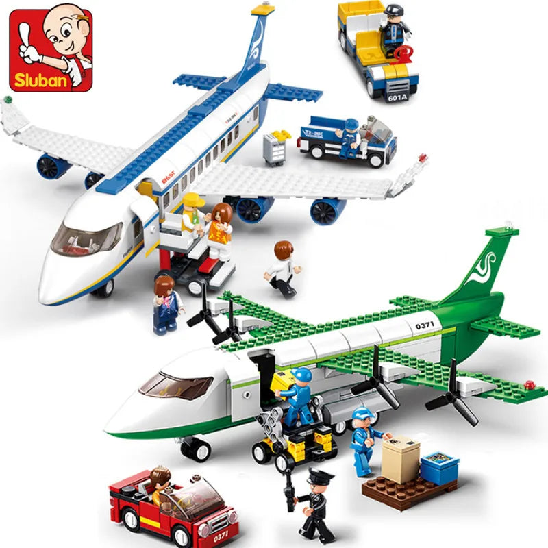 City Cargo Aircraft Plane Storage Airport Airbus Airplane Avion Technical Creative Building Blocks Educational Toys for Children